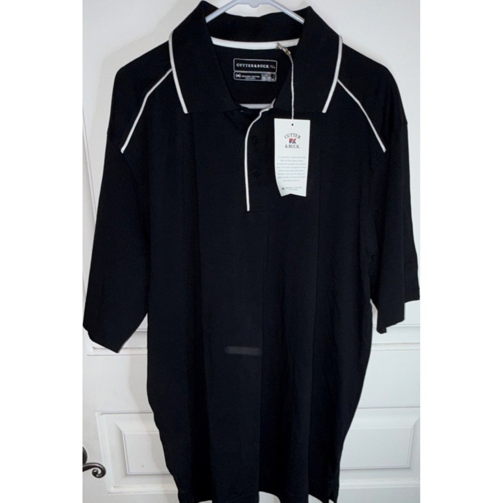 Cutter & Buck Black L Men's Organic Cotton Polo Shirt John Hancock Short Sleeve
